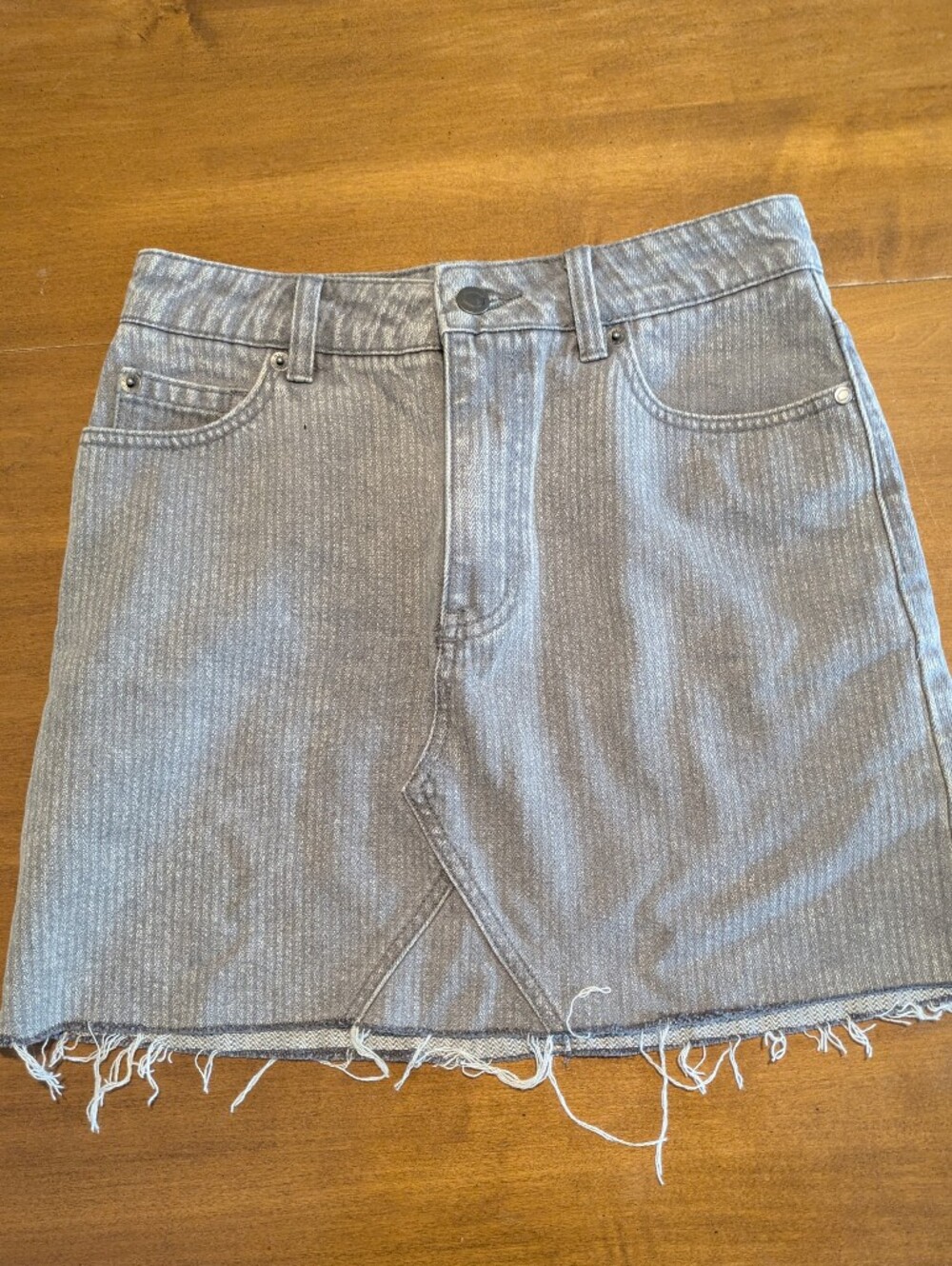 RVCA Gray Striped Denim Mini Skirt with Raw Hem